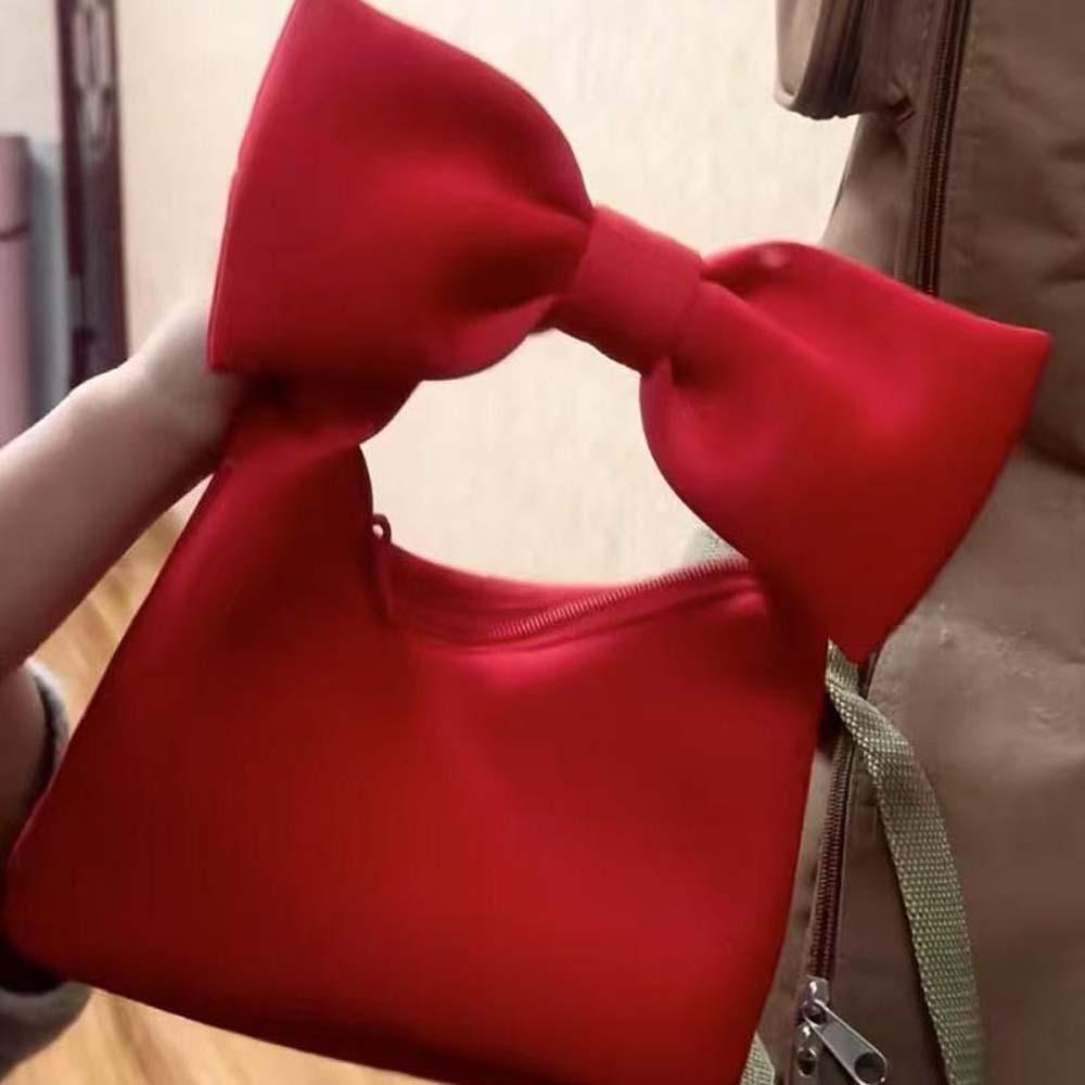 

Large Capacity Solid Color Wristlet Bag Korean Style Sweet Shoulder Bag Women Bow Handbag Work рожевий