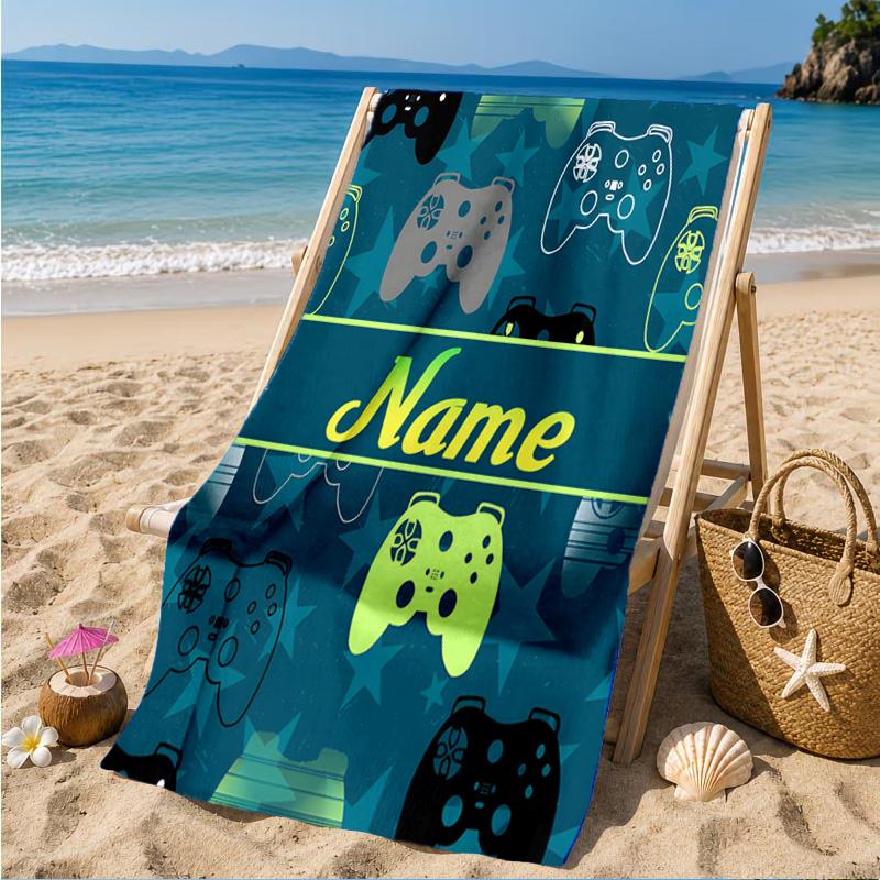 Custom Name Neon Game Controller Beach Towel Microfiber Beach Towel, Lightweight and Quick-Dry, for Summer Travel, Swimming Pool Gift