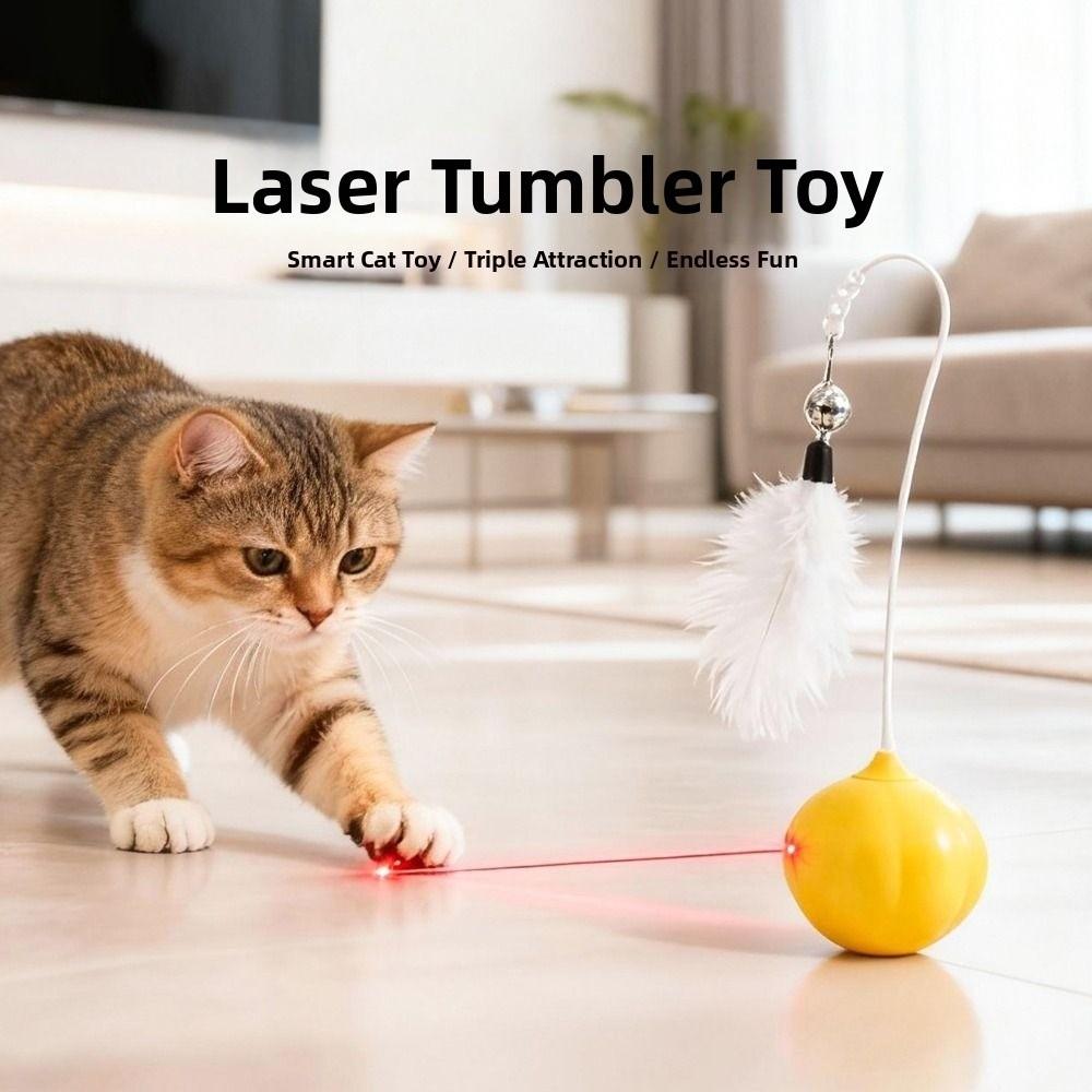 Creative Cat Tumbler Toy Onion Design 360-degree Rotation Automatic Teasing Cat Toys Detachable with Feather Bell
