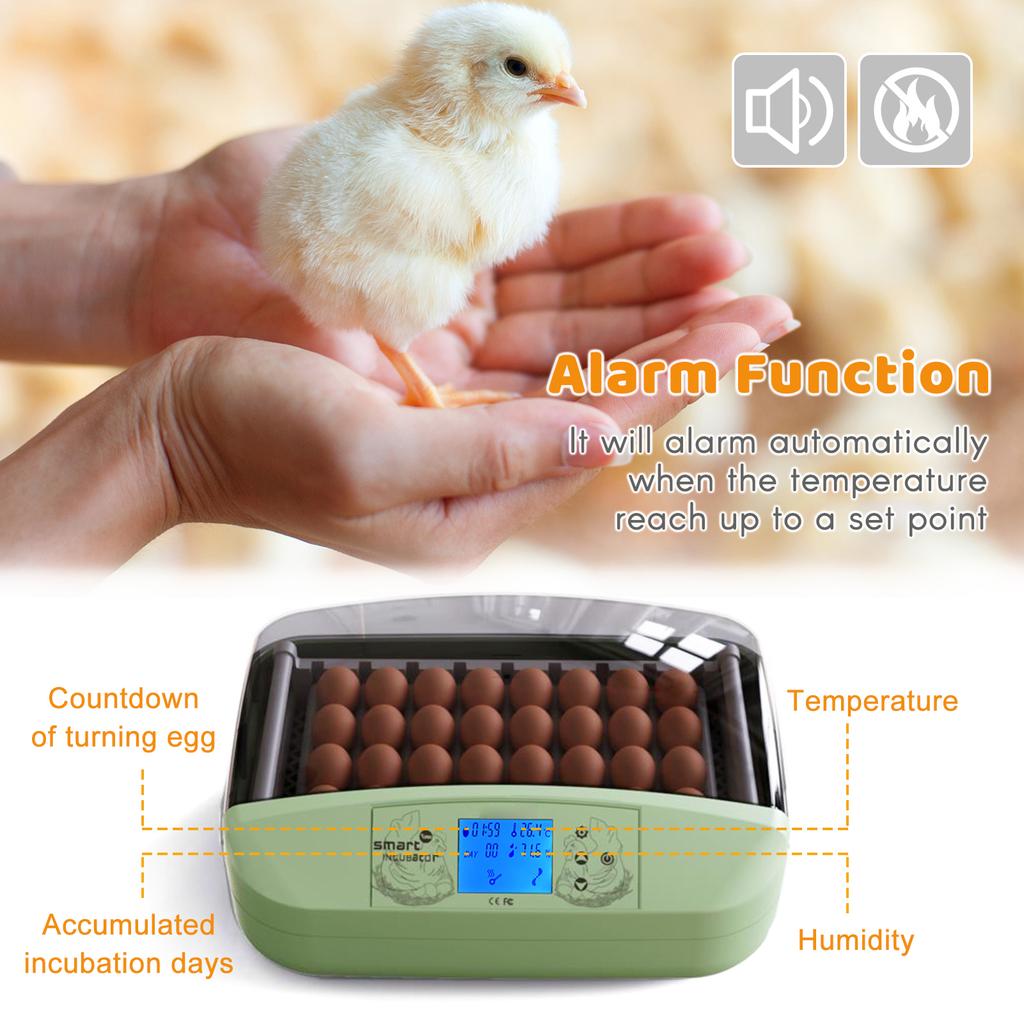 Egg Incubator 32 Eggs Poultry Digital Hatcher with Auto Egg Turning Temperature Control LED Display Temperature