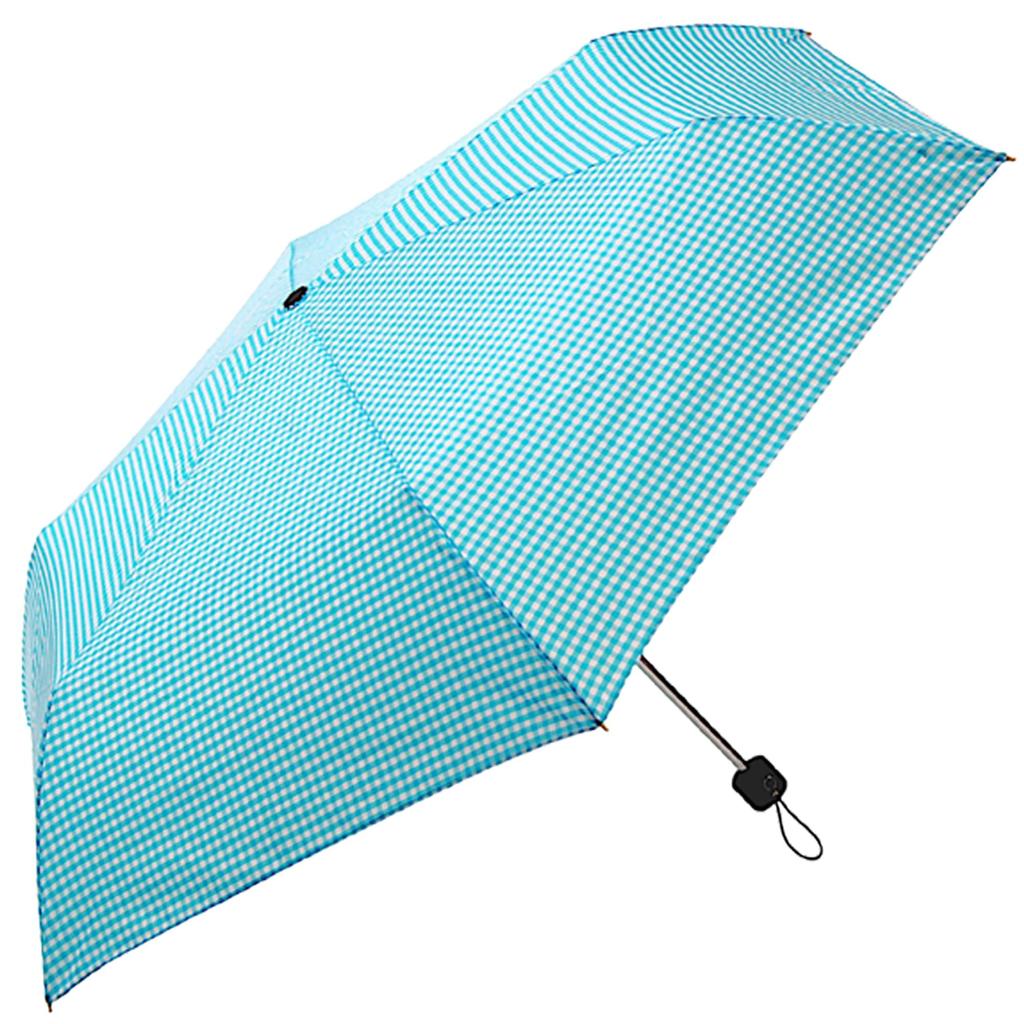 Asty Windproof Gingham Check Mini Folding 55cm x 6R Women's Pre-dyed Umbrella, Turquoise, (HL2555SSBD)