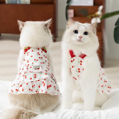 Kattklänning med tryck, dragkraft, sommarklänning, valpkläder, andningsbara husdjurskattkläder