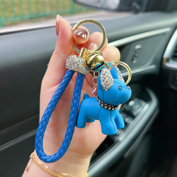 Bulldog Resin Lovely Cartoon Keychain With Shiny Diamonds Perfect For Key Car
