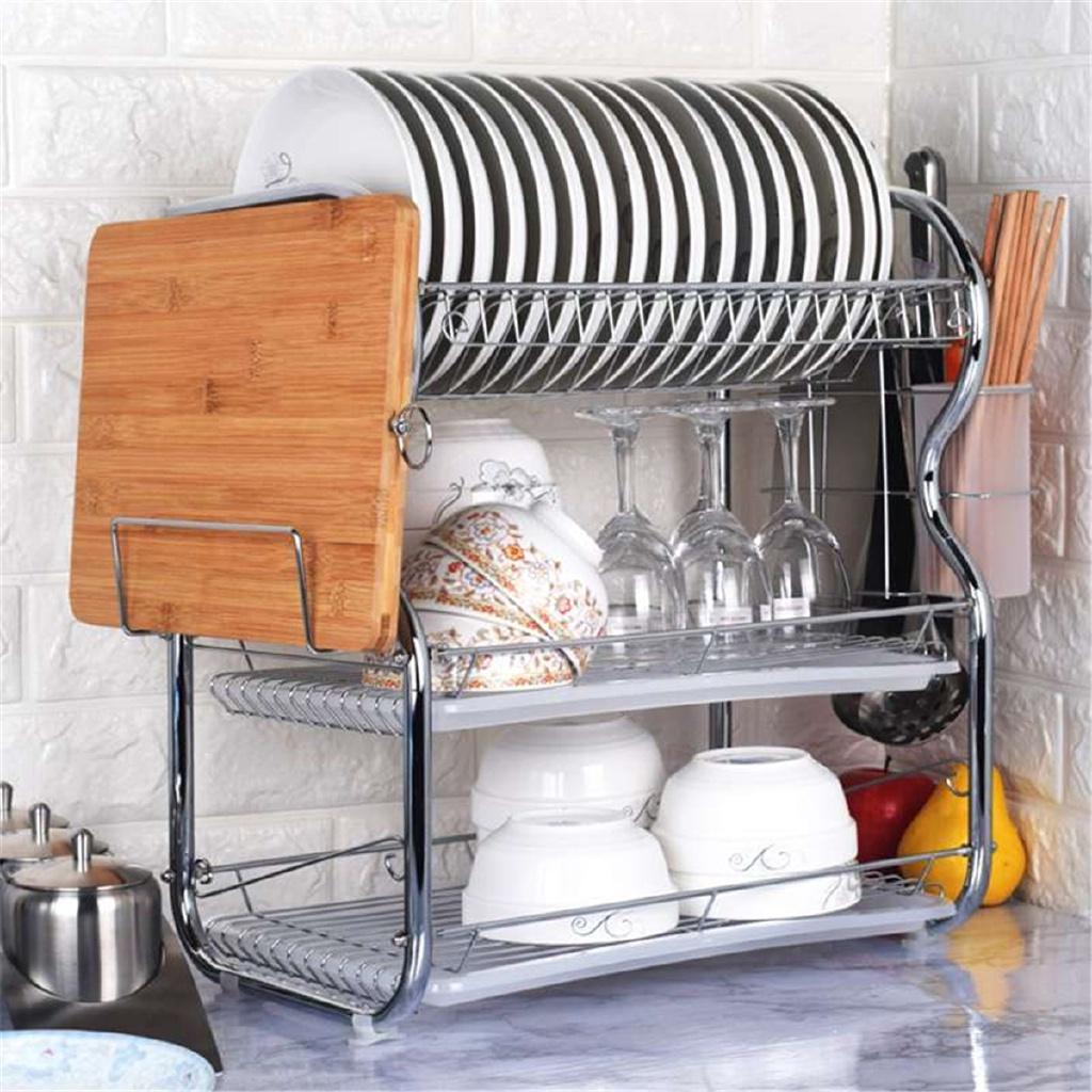 2/3 Tiers Stainless Steel Home Washing Kitchen Sink Dish Drainer Multifunction Dish Drying Rack Holder Basket
