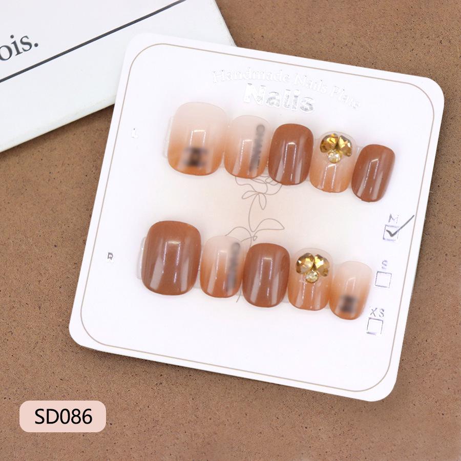 Rhinestone-Embellished French 3D Sparkly Wearable Nails - European & American Sweet Girl High-End Style Model SD086-XS