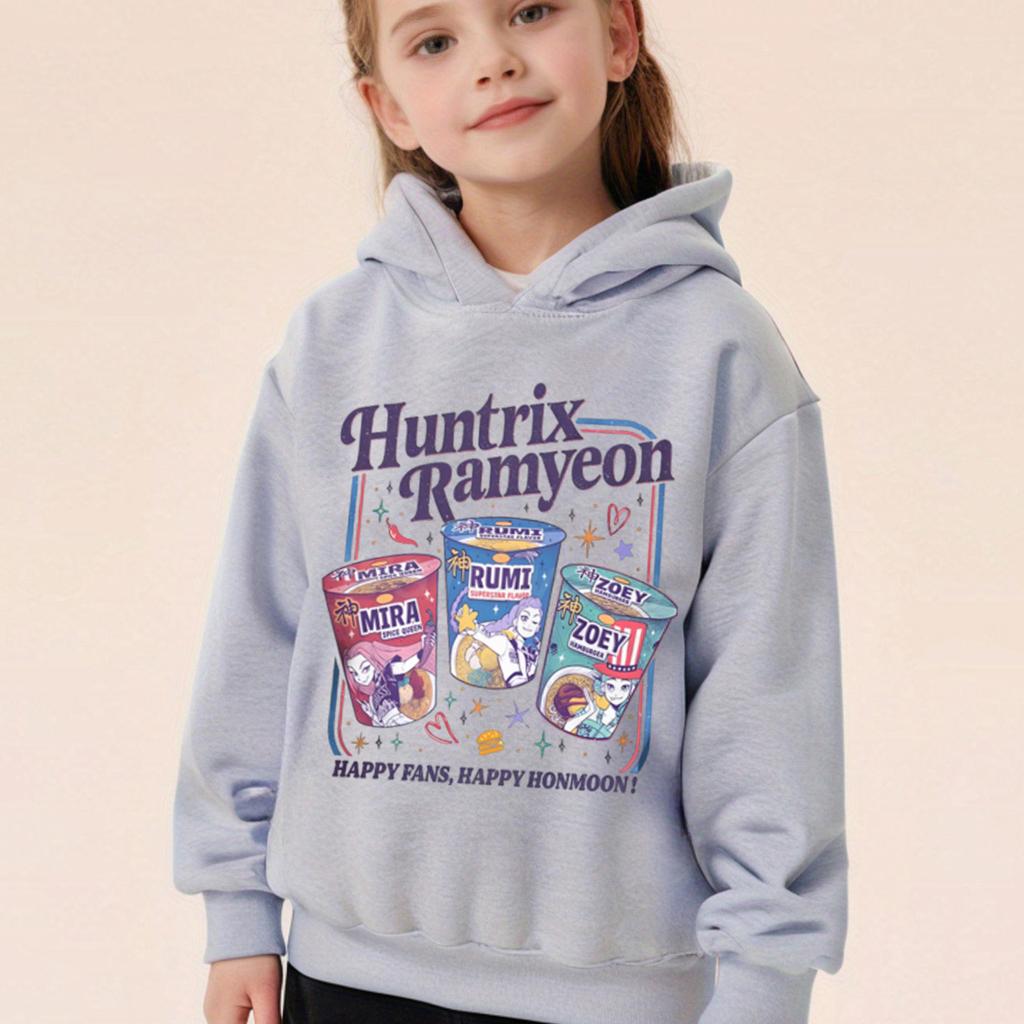 Kpop Demon Hunters Hoodies Huntrix Ramyeon Graphic Children's Girl Hooded Sweatshirts Anime Pullover Kids Clothes