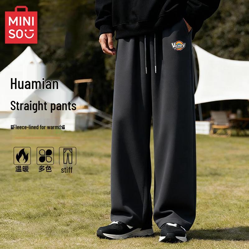 

MINISO Men s Fleece-Lined Straight-Leg Casual Pants 2XL