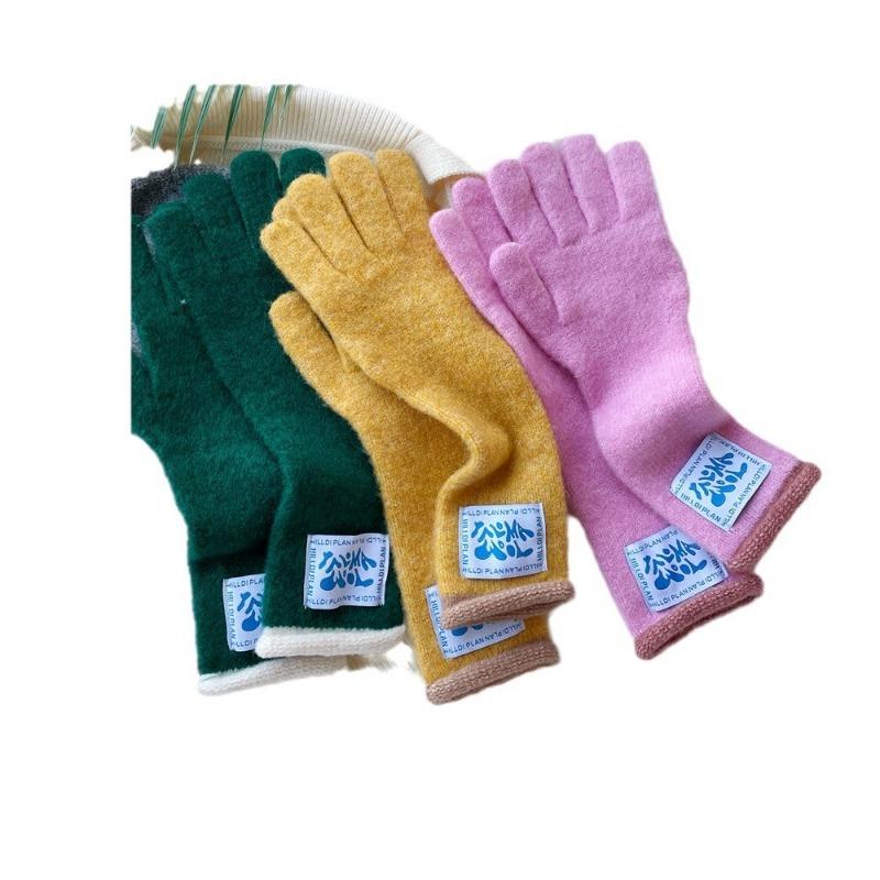 Style wool gloves knitted touch screen gloves women's autumn and winter warm macaron color relaxation gloves