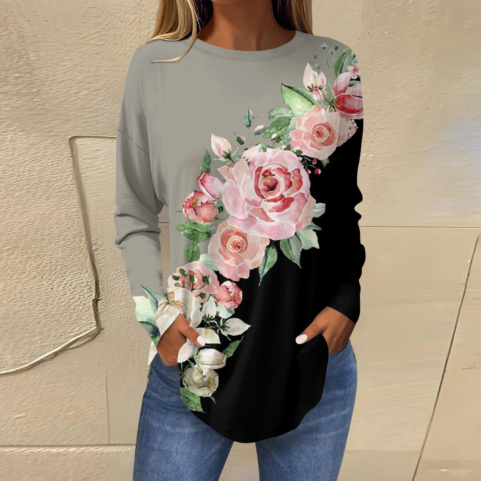 

Футболки для женщин, осенние повседневные рубашки с длинным рукавом, толстовка с принтом, топ, пуловер XL розовый