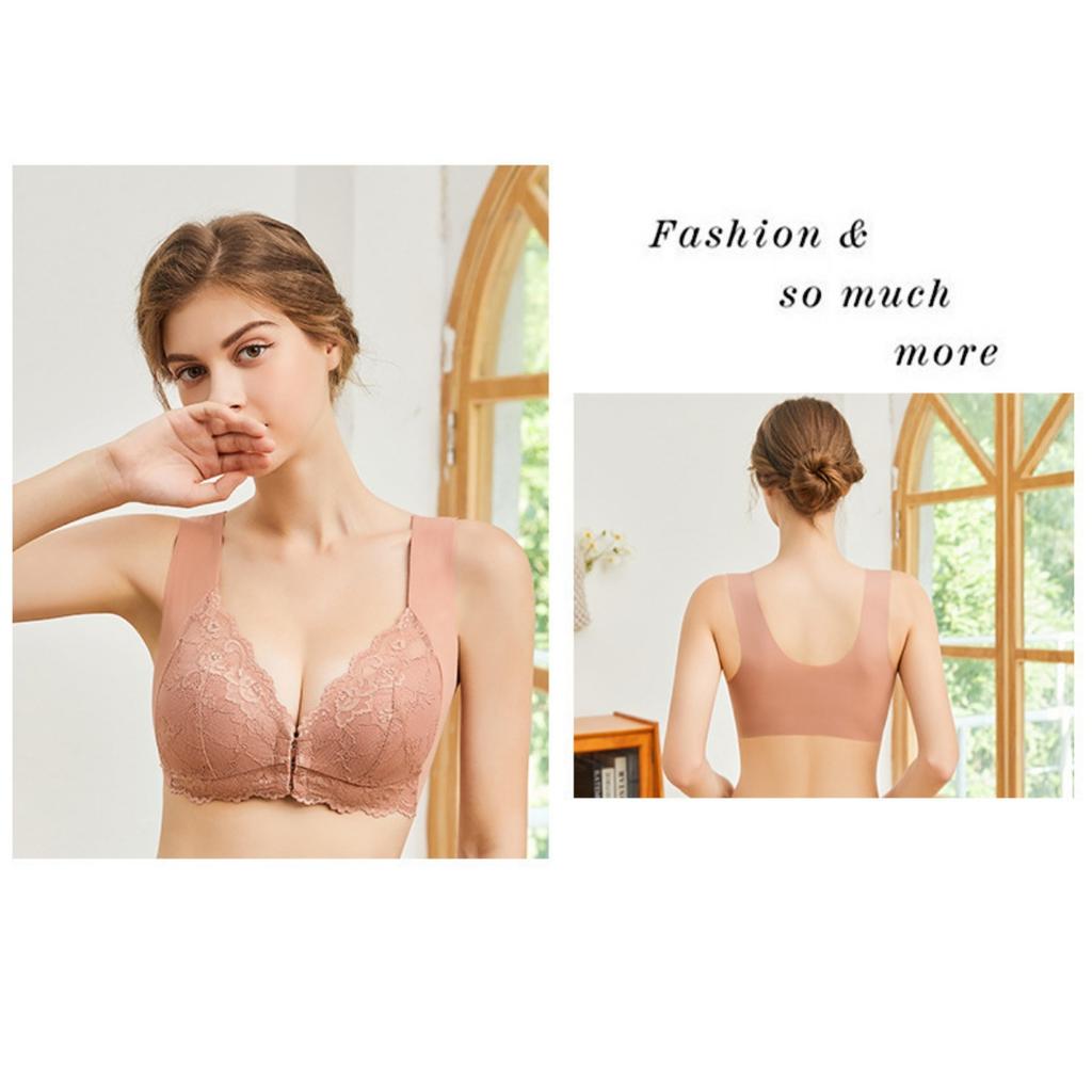 Large Size Lingerie Women's Fixed Cup Front Buckle Gathering Pull Back Lace Vest Style