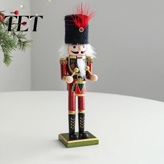 Christmas Fairy Tale Figurine Wooden Nutcracker Soldier Figurine, Handcrafted Solid Wood Tabletop Ornament Vintage for Holiday Desk And Bookshelf