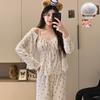 Women's 3-Piece Japanese Polka Dot Pajama Set - Long Sleeve Cardigan, Versatile for Spring/Autumn, Suitable for Home or Outdoors