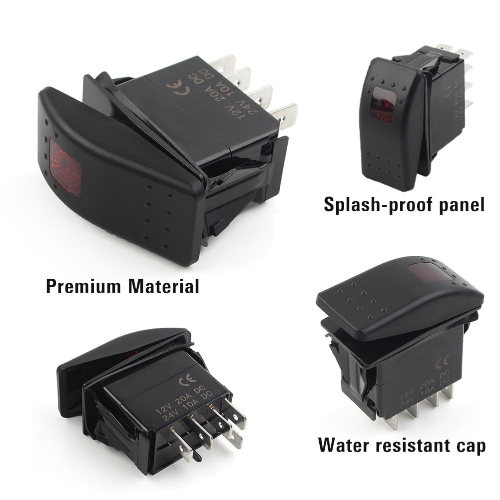 GZYF 5 pin 308-1038 Onan Cummins 308-1038 RV Generator Rocker ABS Start Stop Switch Button Red Lens for RV Toggle Switches for Cars Trucks Boats Auto