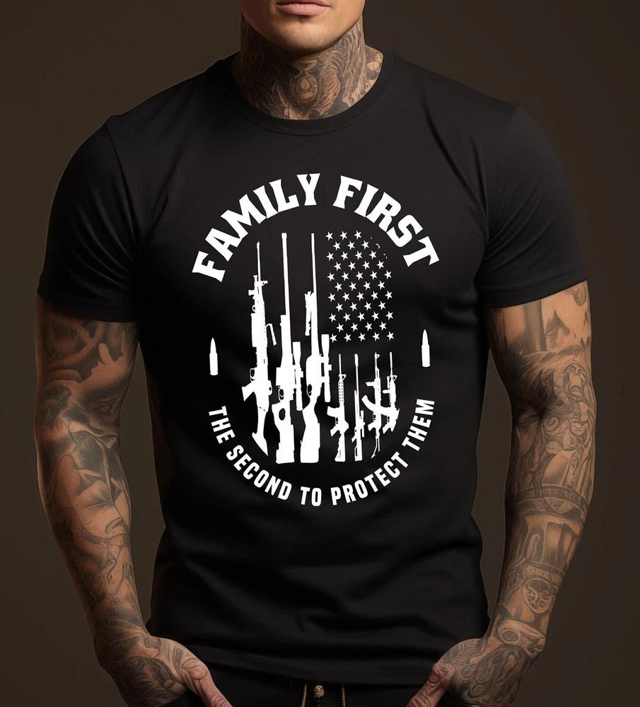 Mens Pro Gun Tshirt Family First The Second To Protect Them Patriotic Tshirt S