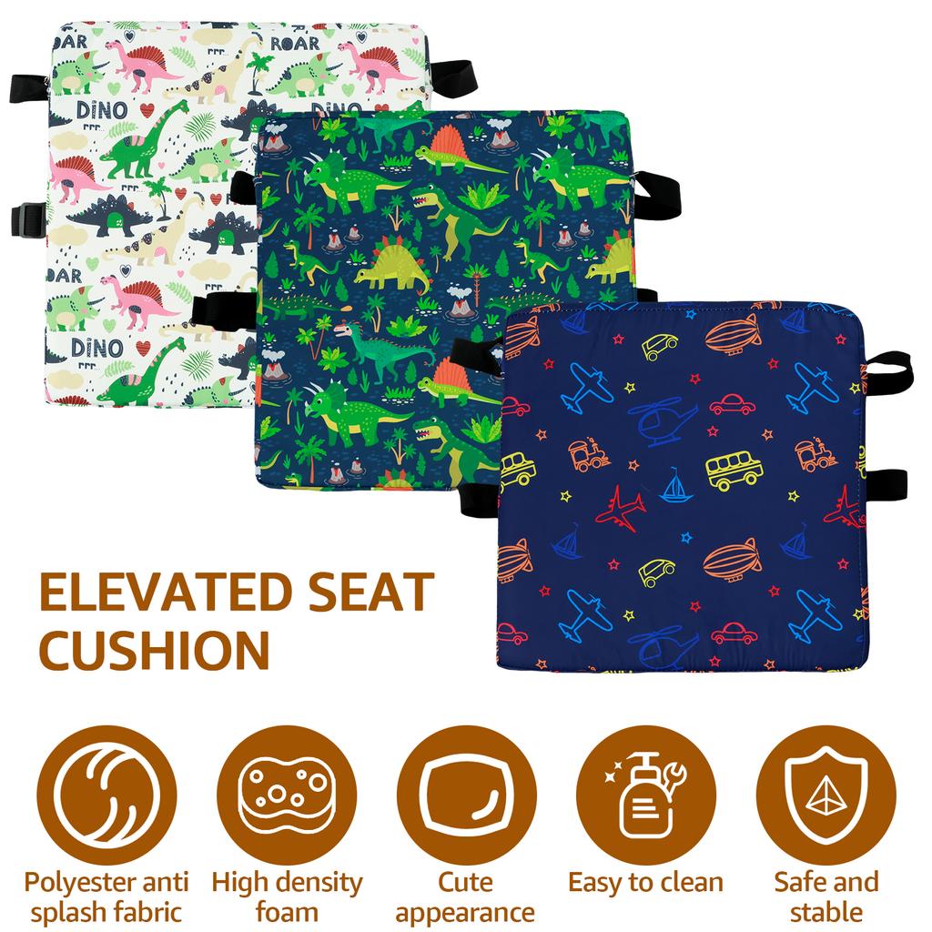 Children Booster Seat Pad Kids Dining Table Non Slip Cushion Adjustable Car Safety Belt and Fastening Strap Thickened Breathable