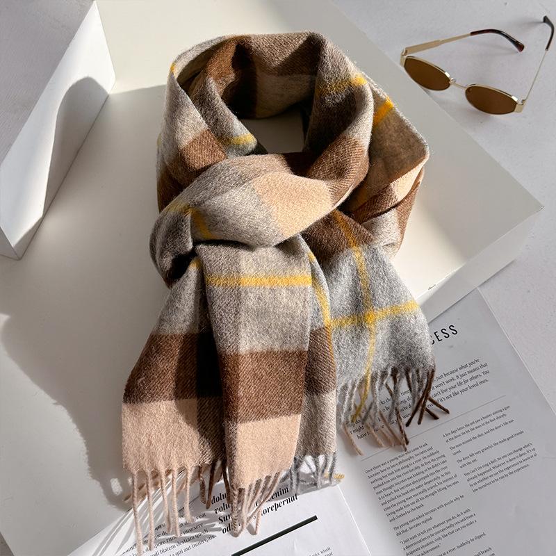 Wollschal für Damen, Herbst/Winter, Vintage-Preppy-Stil, kariert, Wickelschal, Pashmina Mujer Femme Foulard Bufanda Schal Stola