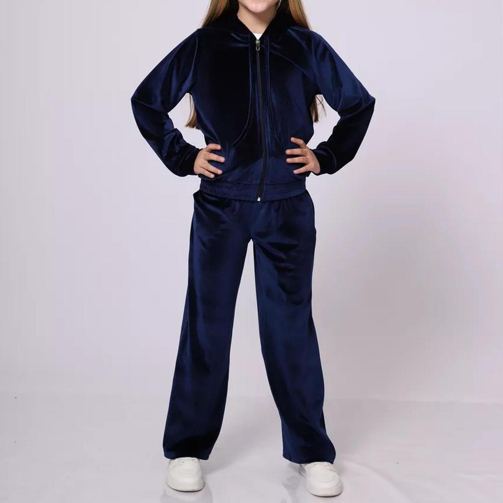 Girls' Velour Tracksuit Set Soft Two-Piece Outfit for Fall and Winter