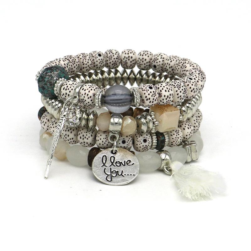 Nepal Multi-Layer Beaded Bracelet Handmade Bracelet Crystal Letter Love Character Jewelry