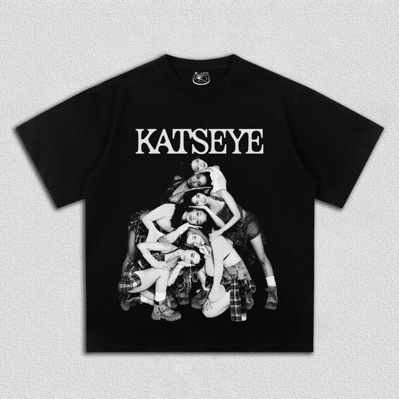 Korean Kpop Band Gril Group KATSEYE Printed T-shirt Women Oversize Y2k Short Sleeve High Quality Harajuku Loose Female Clothing