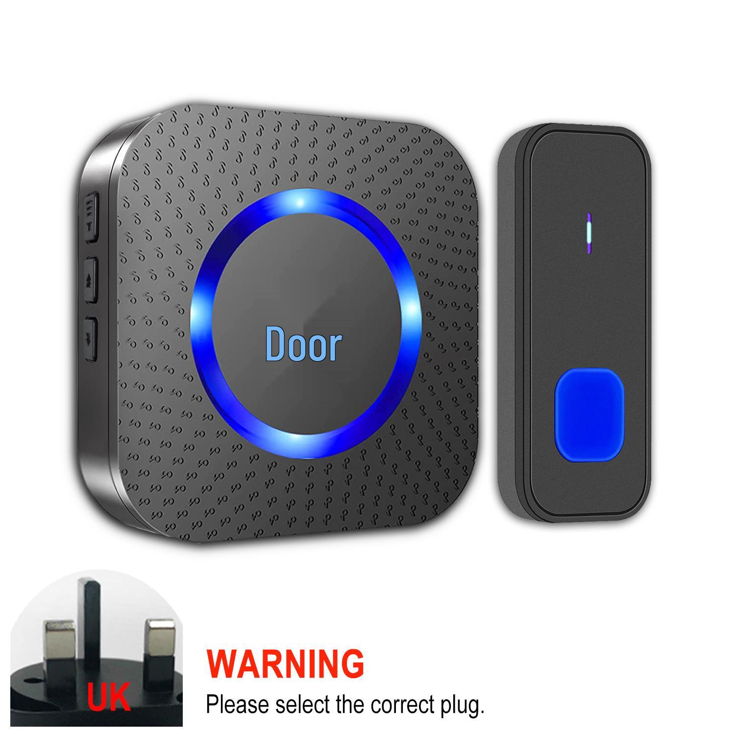 Wireless Smart Doorbell with Waterproof Button, 300m Range, AC Powered 1 transmitter, 1 receiver (UK)