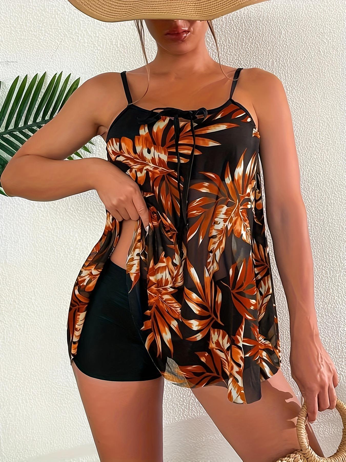 

Европейский и американский танкини 2025: Купальник с контролем живота, сексуальными шортиками и принтом Large чёрный