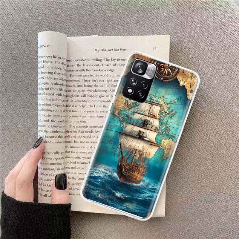 Kompass Karte Reise Handyhülle Für Redmi Note 13 12 Pro Plus 14 15 Pro 5G 11 11T 11E 11S 10 Pro 10S 9 9S Hülle Handy Klar TPU Kappe