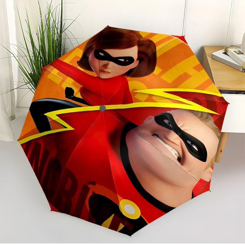 Incredibles Print Automatic Open Close Umbrella, Portable Foldable Umbrella, for Outdoor Commute Camping Trip, Ideal Birthday Gift