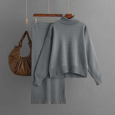 Knitted Set Women's Autumn And Winter Solid Color High Neck Sweater Half Skirt Two Piece Set