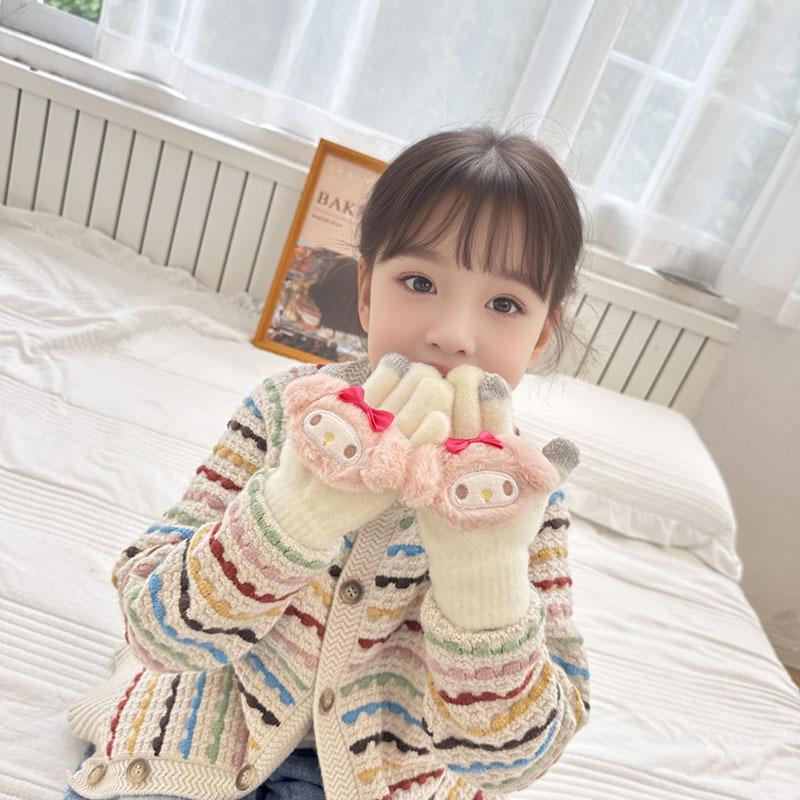 

Autumn and Winter Children s Gloves Sanrio Cartoon Knitted Baby Gloves Five Finger Thickened Warm and Cold Proof Baby Gloves one size
