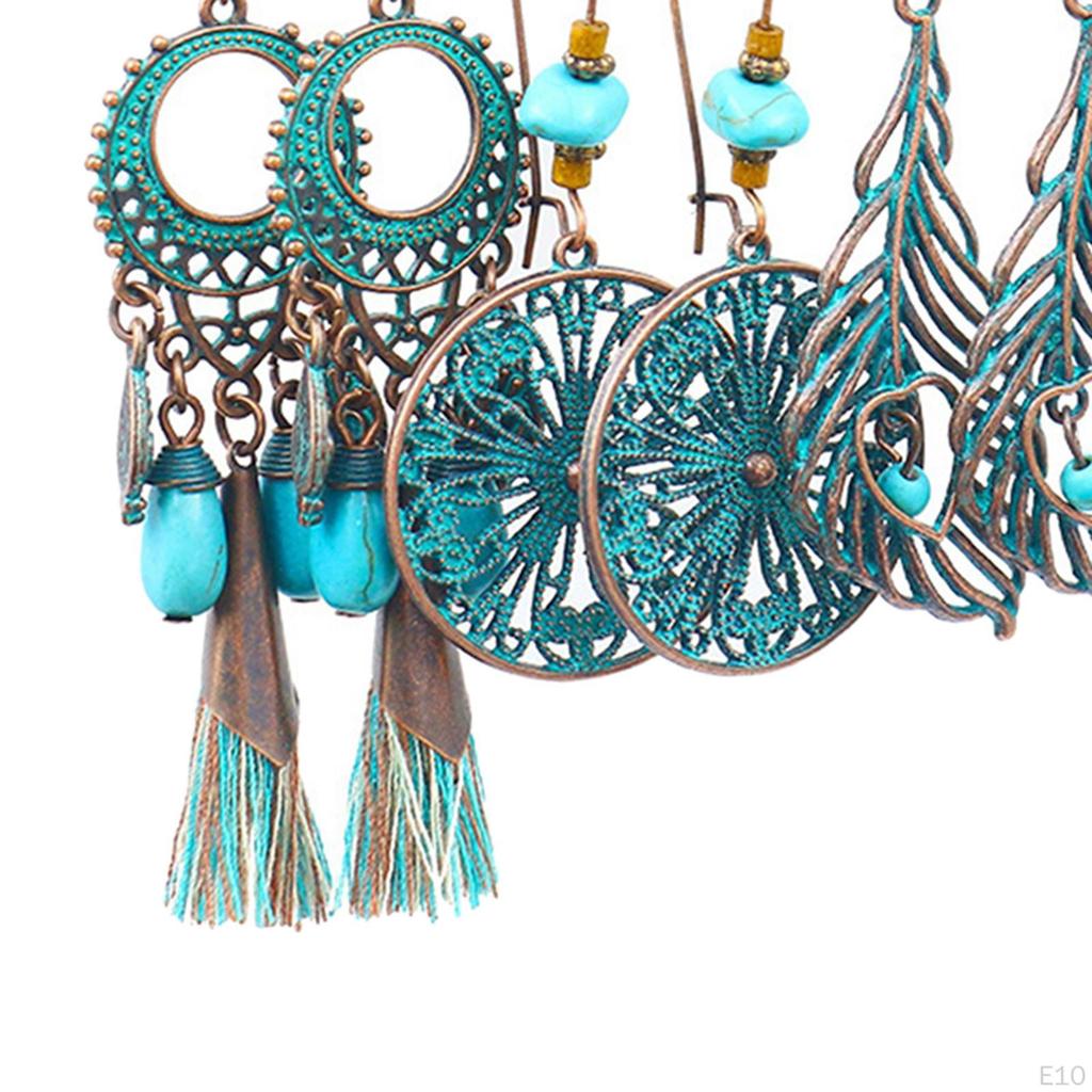 3Pairs Bohemian National Style Dangle Earrings Set Alloy for Birthday Party