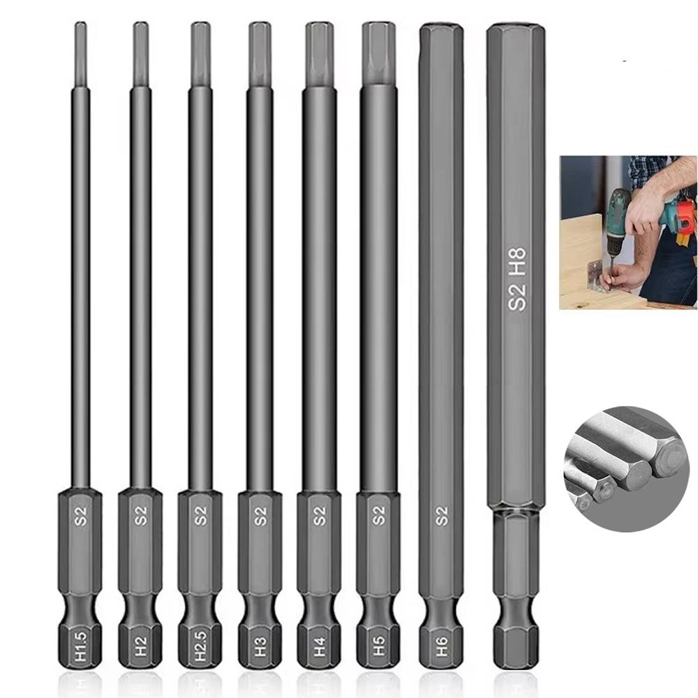 

8pcs 100mm Hex Head Allen Wrench Drill Bits Set SAE Metric Allen Electric Hexagonal Bit Screwdriver Socket Bit Power Tool Parts