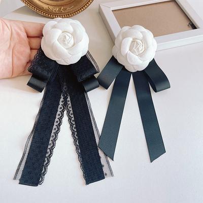 Retro Cloth Art Camellia Flower Brooch Fabric Lace Bow Tie Fashion Jewelry Shirt Colllar Pins Brooches For Women Accessories