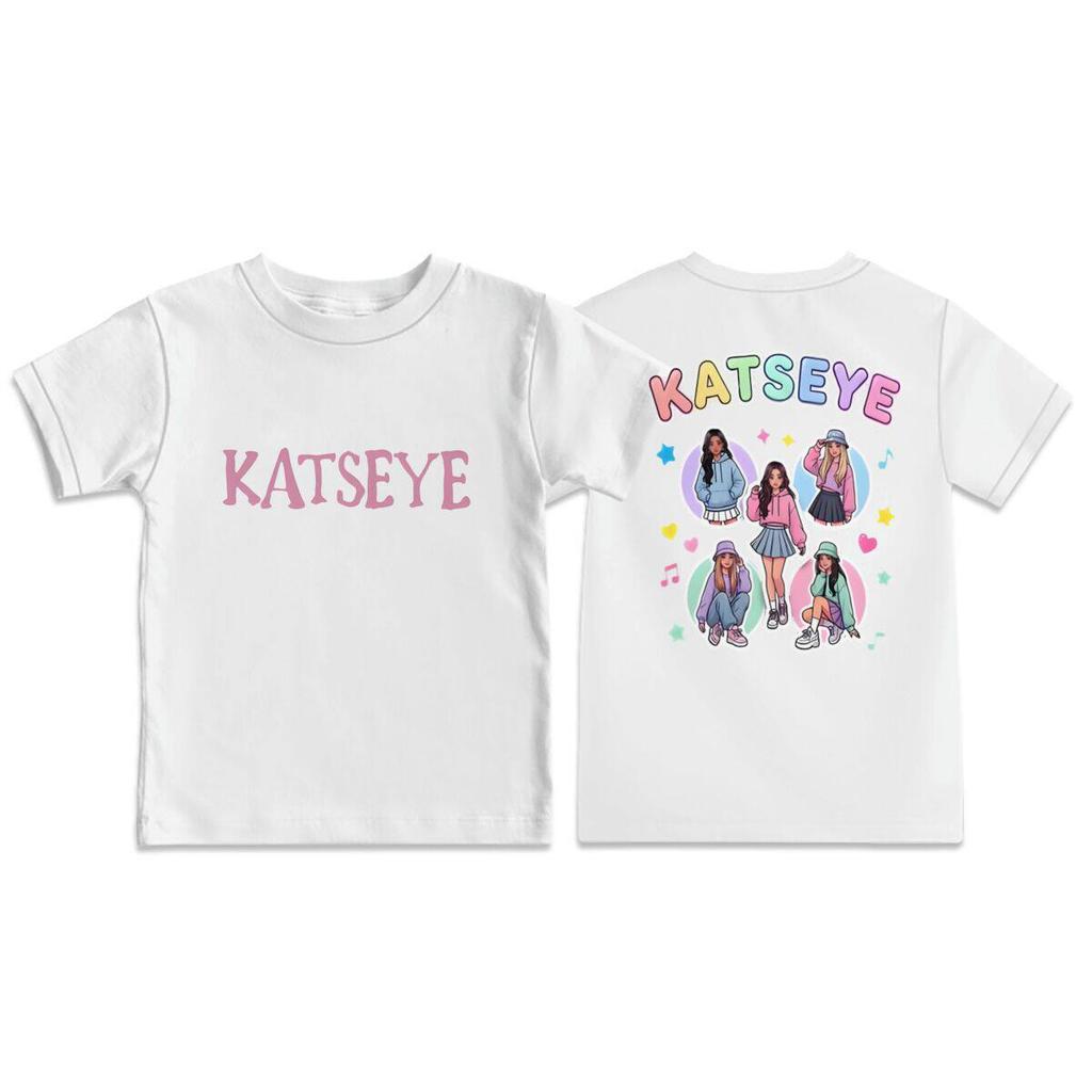 KATSEYE Trendy Girls Printed Childrens Roundneck Shortsleeved Tshirt for Summer Loose and Comfortable Casual Wear