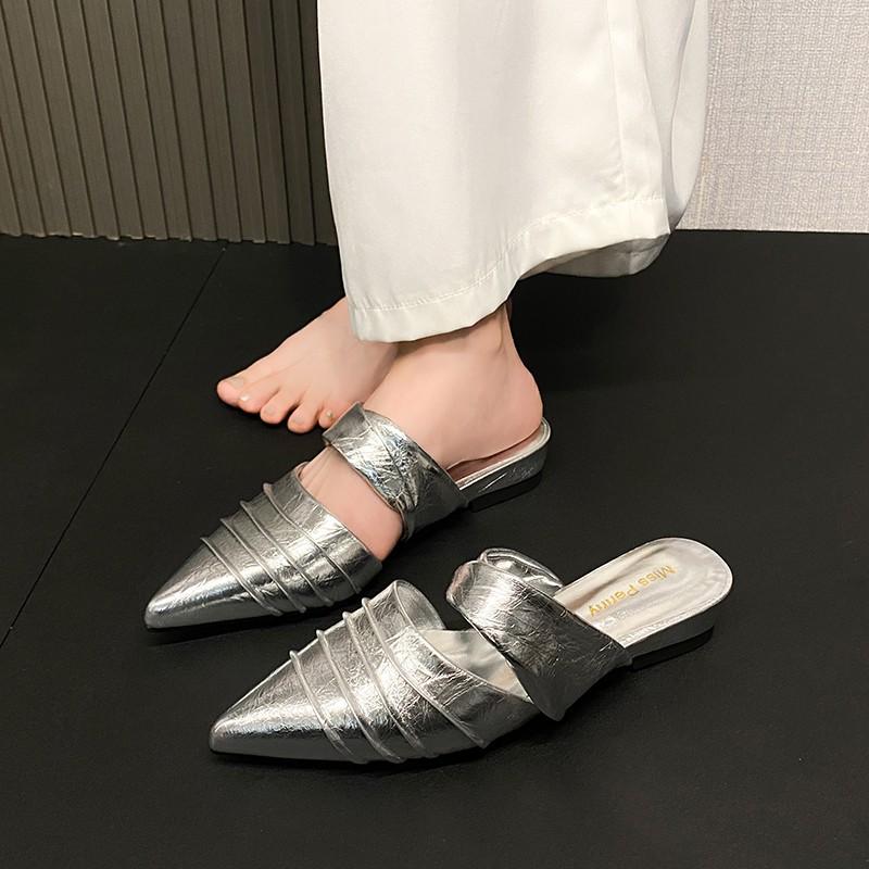 

Fashion Gold Pointed Toe 2025 Spring Summer New Fashion and Versatile Going Out Lightweight Single Shoes 40 серебряный