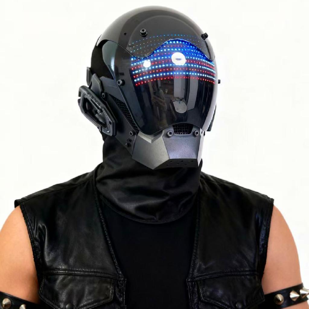 Maschera Casco LED Cyberpunk con Schermo Integrato - Controllo APP Maschera Integrale Techwear per Halloween Cosplay Festa Festival Musicale