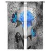 Blue Rose Flower Butterfly Glassy Gauze Curtains For Children's Bedroom Kitchen For Living Room Holiday Decor Voile Curtain
