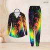 Women Plus Size Nurse Scrub Set V Neck Long Sleeve Colorful Splash Print Two Piece Outfit With Pockets
