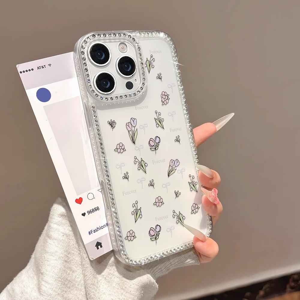 Bracelet Chain Phone Case For iPhone 17 16 15 13 14 for 17Air 17 12 14 16 Pro 17 14 16 Pro Max Sparking Diamond Cute Pattern Hard Cover With Lanyard