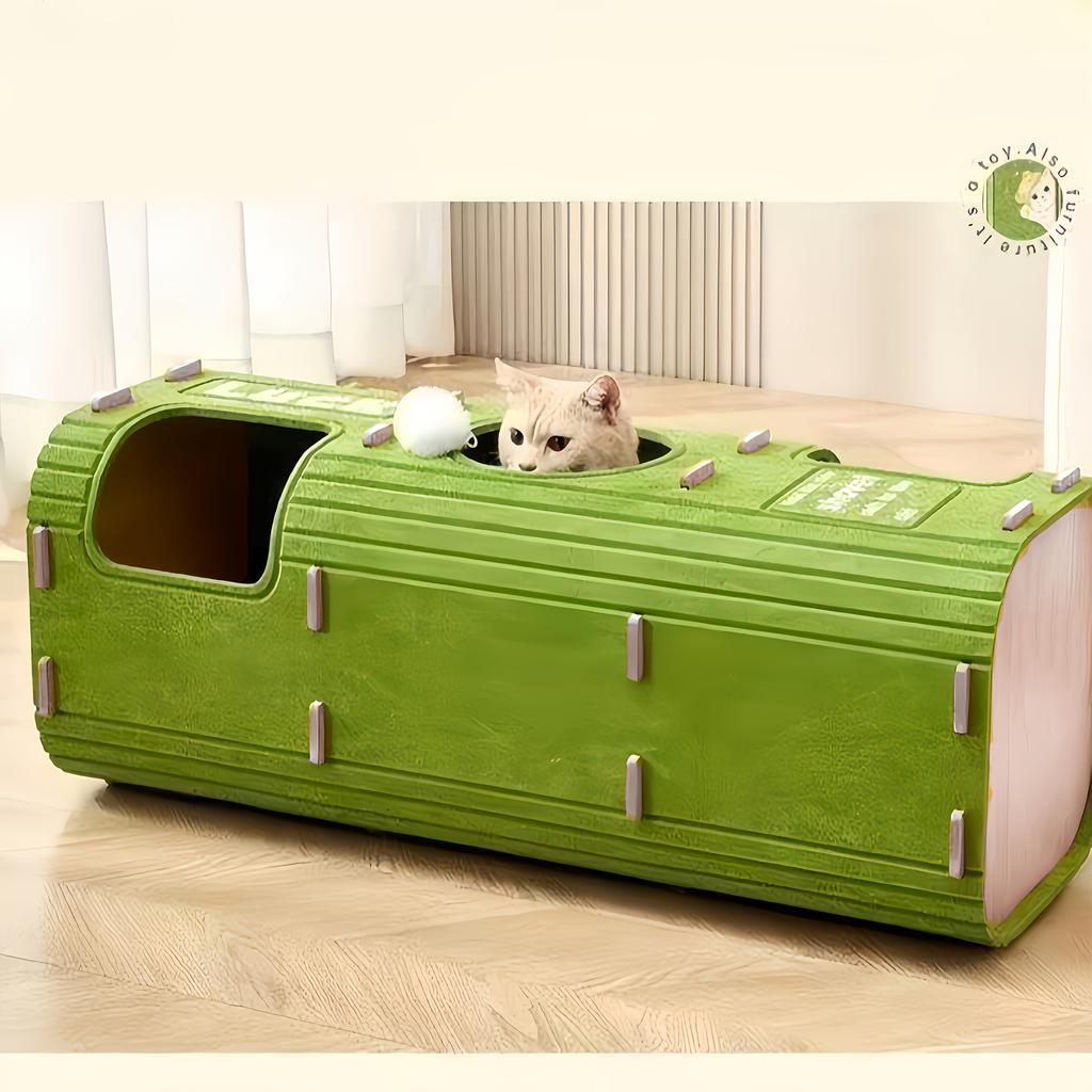 Space-saving Detachable Cat Bed with Scratching Posts and Hanging Toys, Easy-to-clean Indoor Cat Pet Furniture, Interactive Play and Rest Area.