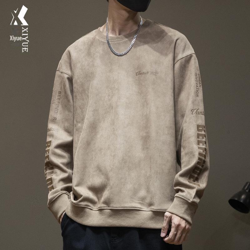 

Мужская свободная замшевая толстовка большого размера на осень и зиму 3XL хаки