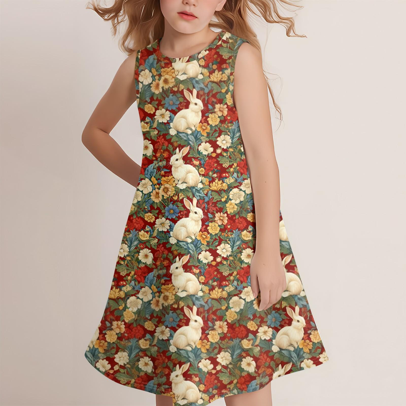 

Девочки мода повседневный без рукавов круглый вырез пасхальный принт платье 160 красный