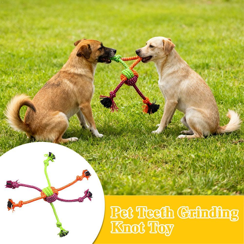  Interactive Pet Knot Toy Bite-Resistant Dogs- Chewable Rope With Green&Orange Fringes Playful Design Dog Toys Supplies