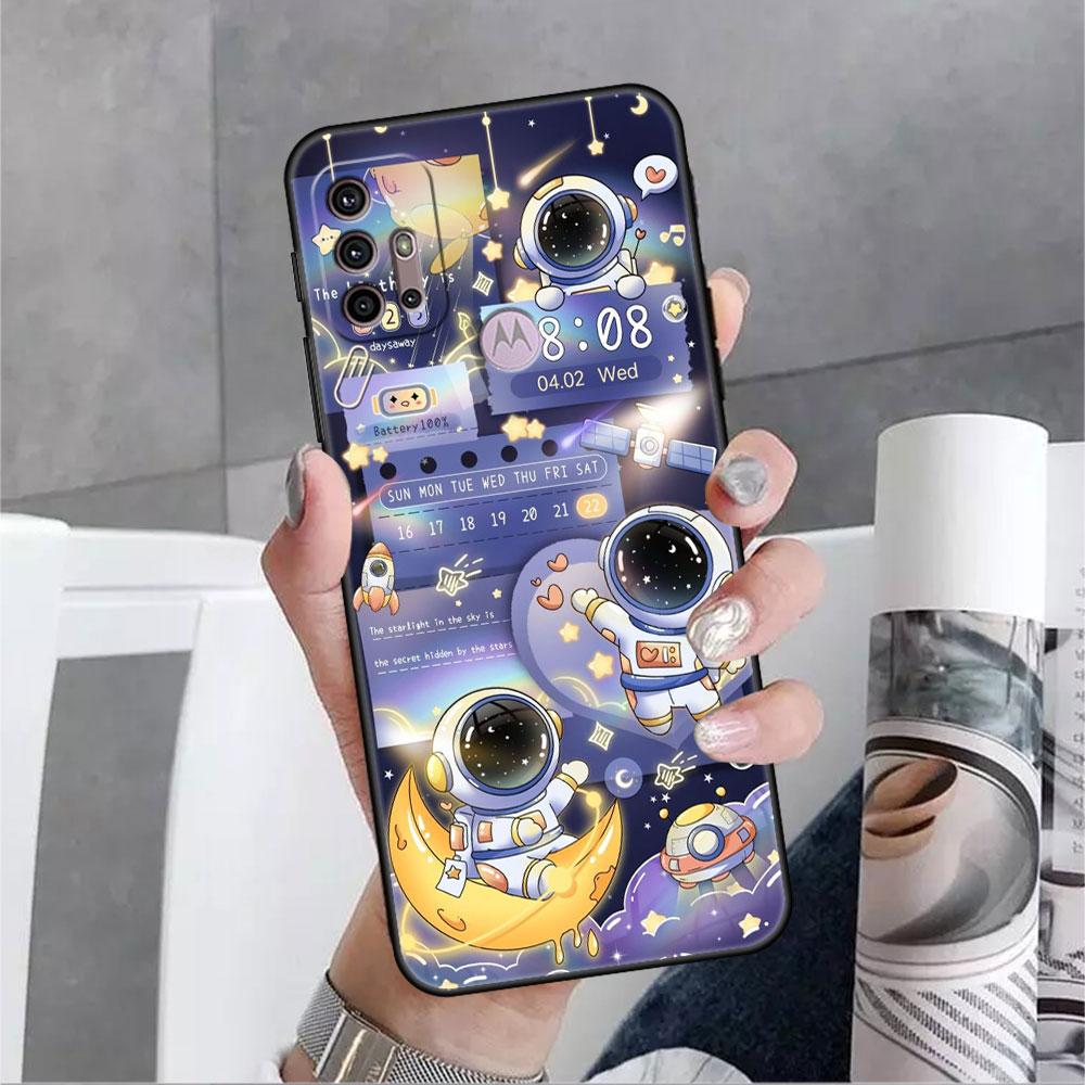Astronaut Cartoon Case For Motorola G30 G9 Play G82 G52 G60 G8 G9 Power G50 One Fusion Edge 30 20 Black Soft Phone Capas
