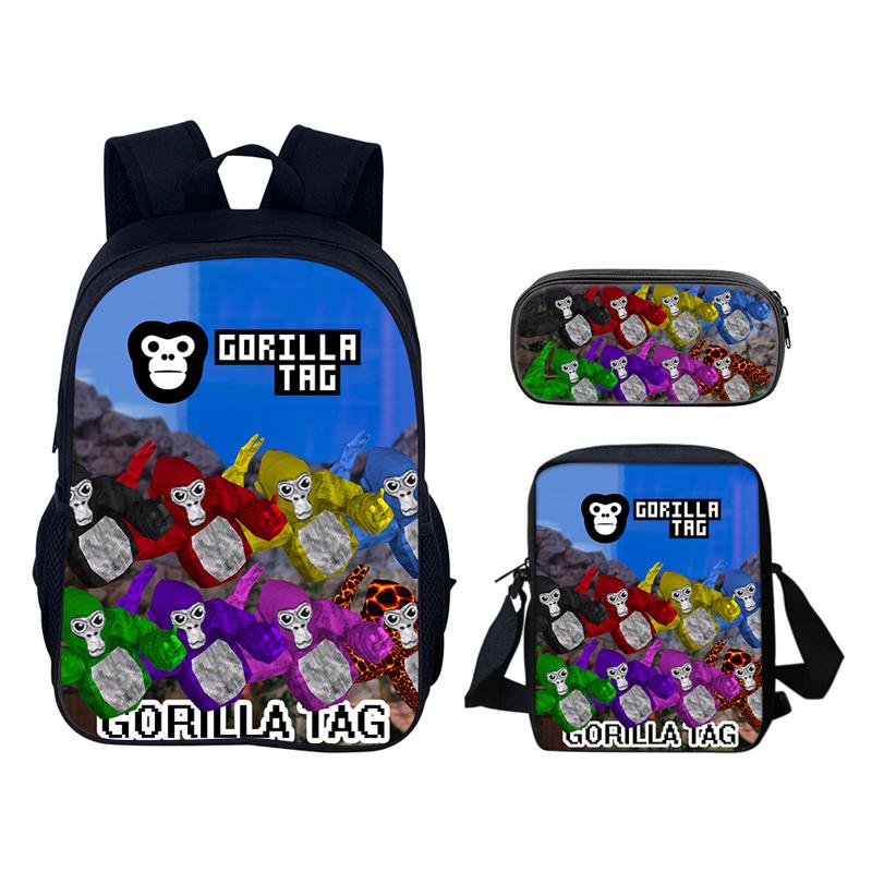 Gorilla Tag 3D Printed 3pcs/Set School Bags Laptop Daypack Backpack Inclined shoulder bag Pencil Case For Boys Girls Best Gift
