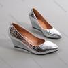 Świętuj 2025 Wiosna Jesień Koturny Obcas Kobiety Buty na Imprezę Biuro Szpiczasty Nosek Duży Rozmiar 42 Złoty Srebrny Czarny Damskie Czółenka