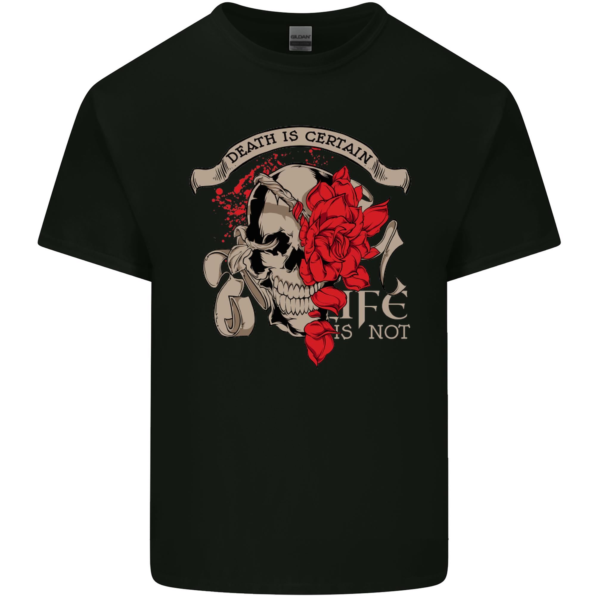 Death Is Certain Life Is Not Skull Roses Unisexs Light Cotton TShirt S