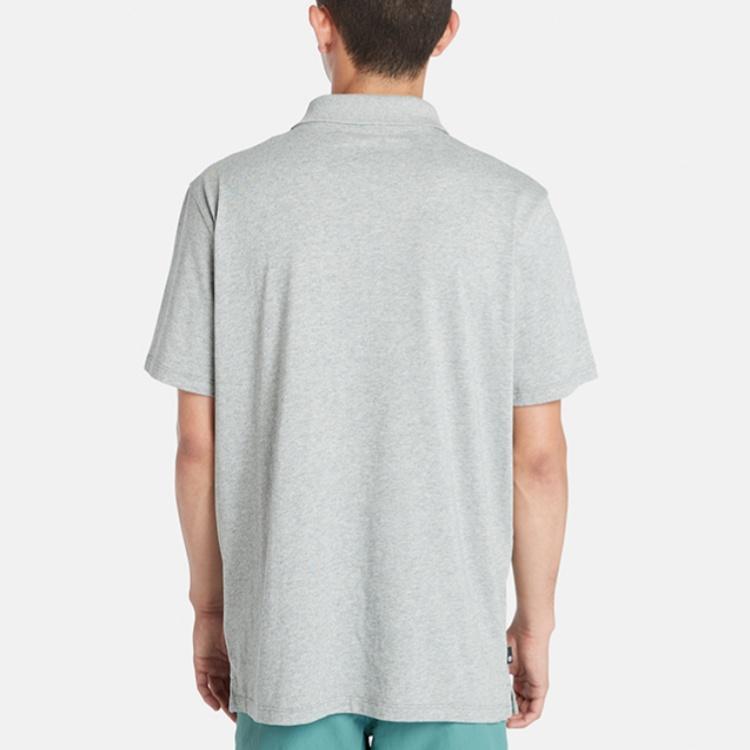 Timberland Solid Logo Outdoor Casual Breathable Short Sleeve Polo Shirt Men Polo Shirts Medium-Heather-Gray A2PM8-052