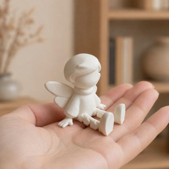 Angel Figurine with Articulated Legs, 3D Printed Guardian Angel Statue, Sitting Angel Desk Decoration for Home Office Shelf