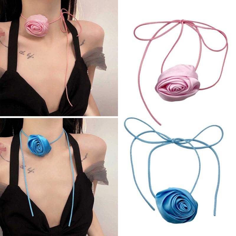 Stoffblumen-Halsketten Künstliche Rosenblumen-Choker Rosenblumen-Halsketten Hochzeitsschmuck Geschenk für Frauen Teenager Mädchen