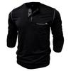 Men's T-shirt Long Sleeved Henley Shirt Color Blocked Knit T-shirt for Men